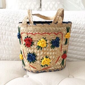 Handcrafted Floral Straw Tote Bag
